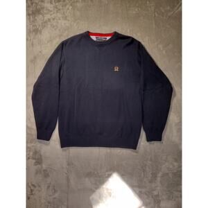 Navy Blue Knit Sweater with Embroidered Logo Mens Large By Tommy Hilfiger